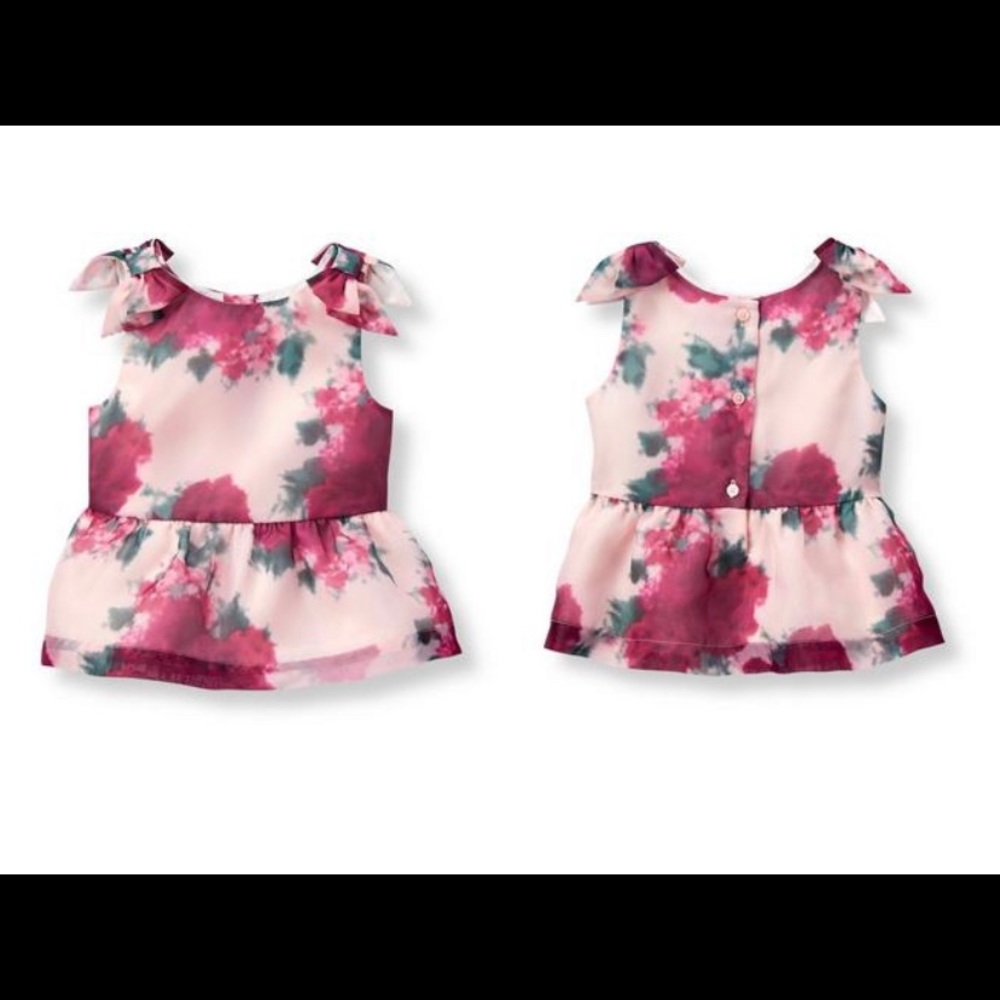 Janie and Jack Blush Beauty floral bow top 12-18M NWT